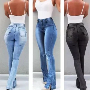 Slitna Stretch Jeans för Dam – Bekväma, Slimmande & Trendigt Slitna Denimbyxor