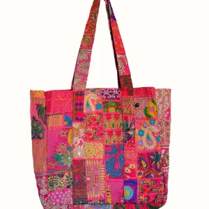 Broderad väska rosa