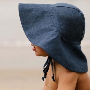 Storbrättad solhatt för baby och småbarn – Bucket Hat bomull/linne 2 m-4 år