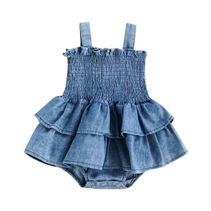 Jeansromper för Baby – Söt Hängselklänning med Volangkant