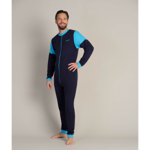 Onepiece med dragkedja fram i bomullstrikå långa ben Unisex 1012