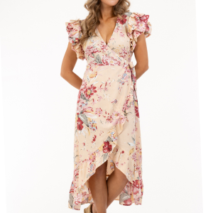 Capri Collection Aphoridite klänning – Beige blommig (S)
